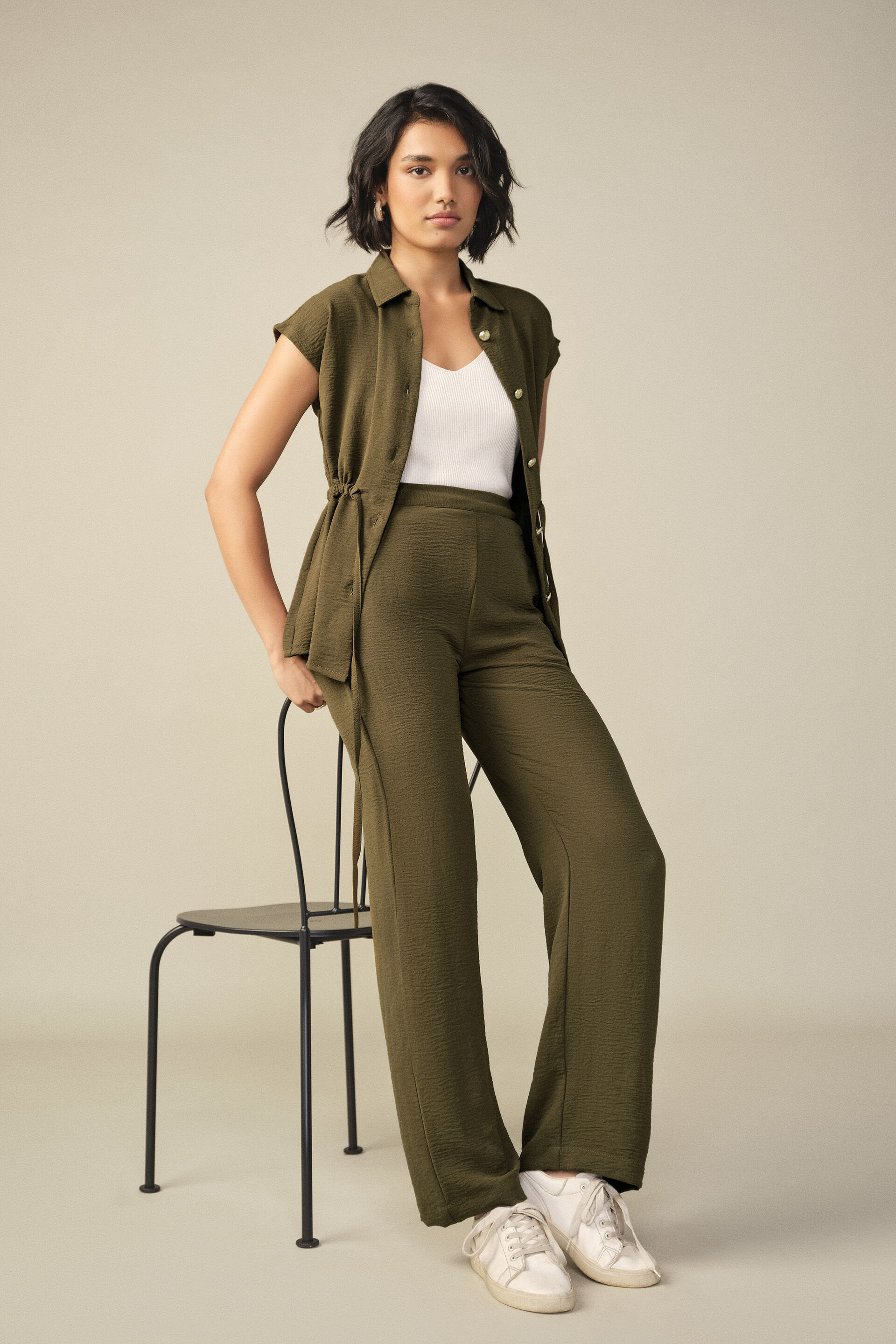 Tie-up Co-ord in Olive, Olive, image 2